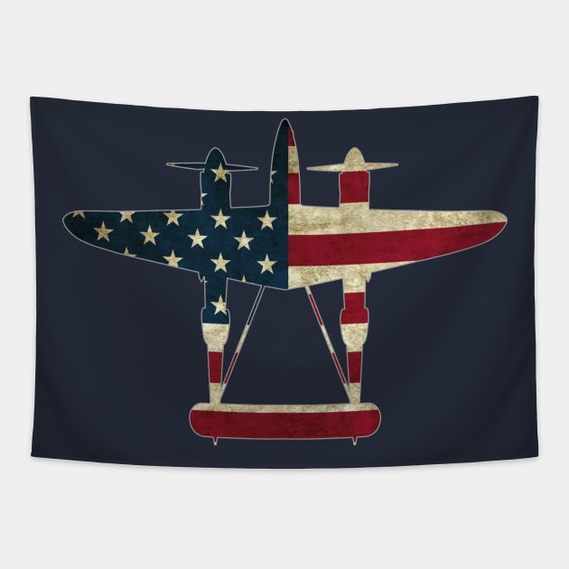 Retro USA Flag P-38 Lightning Aircraft Plane WW2 Fighter Warbird Pilot Gift Tapestry by stearman