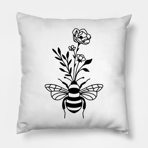 Floral pillow, black and white flowers, botanical, garden flowers