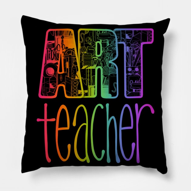 Art Teacher Supplies Doodle in Rainbow Color Pillow by The Craft ACE