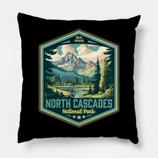 North Cascades National Park Vintage WPA Style Outdoor Badge Pillow