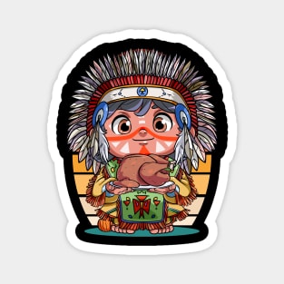 Funny Thanksgiving Native American Boy Pumpkin Turkey Magnet