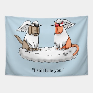 Funny Dog and Cat Angel Cartoon Humor Tapestry