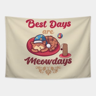 Best Days Are Meowdays Cute Cat sleeping kitty Lover Design Tapestry