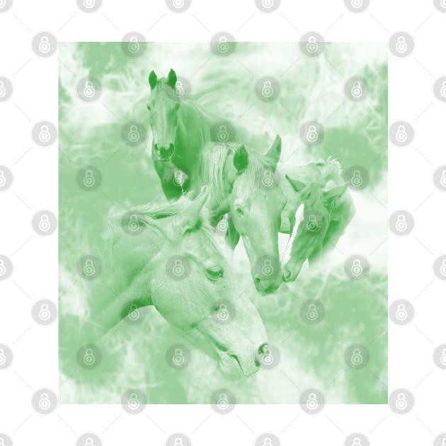 Horses and surreal mist in shades of green by hereswendy