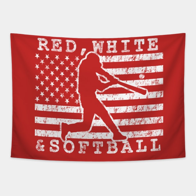 Red White and Softball American Flag USA Fastpitch Softball Fan Tapestry by TeeCreations