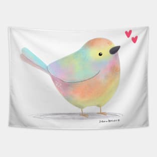 White Browed Tit Warbler Bird with little hearts Tapestry