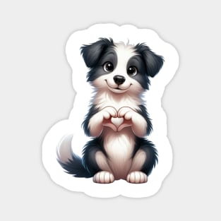 Valentine Border Collie Dog Giving Heart Hand Sign Magnet