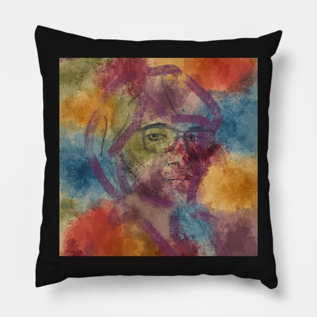 Portrait of a young man with glasses Pillow by gldomenech