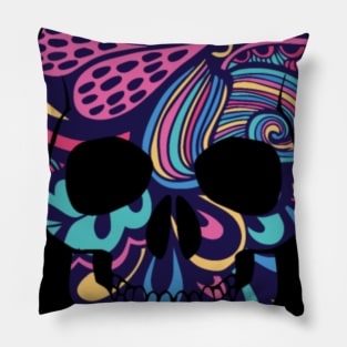 Niche Skull Island Mod Art  Calavera Sugar Skull Dark Flowers Mexican Holiday Pillow