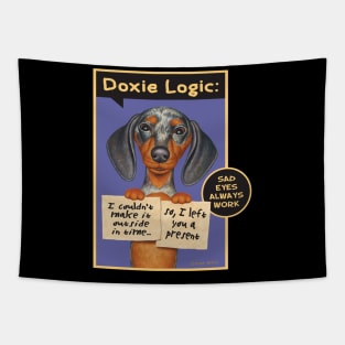 Cute Doxie Dog on Dappled Dachshund Holding Signs tee Tapestry