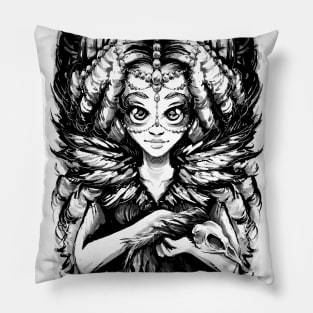 Princess of Ravens (on Black) Pillow