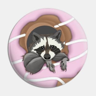 Sweet Love Cute raccoon and Yummy donut Pink Pin