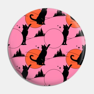 Cool Sun Black Cat Pattern in pink Pin