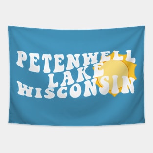 Sunshine in Petenwell Lake Wisconsin Retro Wavy 1970s Summer Text Tapestry