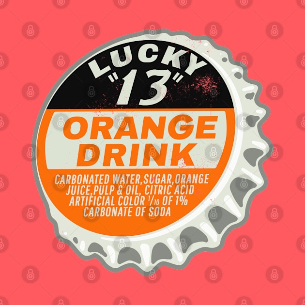 Vintage Lucky 13 Orange Soda Bottlecap by StudioPM71