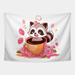 raccoon love coffee Tapestry