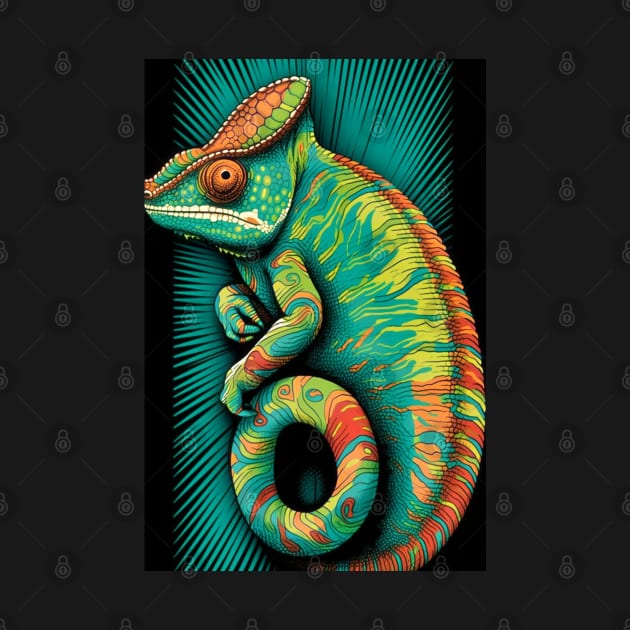 Reptile Lover and Lizard Lover Op Art Chameleon by Unboxed Mind of J.A.Y LLC 