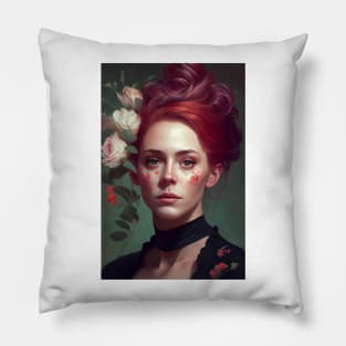 Rebellion in Red: A Portrait of a Victorian 80s Punk Woman Pillow