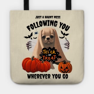 Funny Halloween American Bulldog Puppy in Cheesecloth Pumpkin Halloween Tote