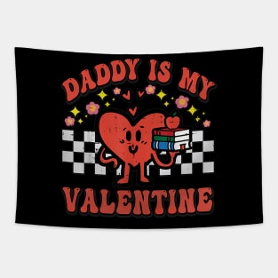 Retro Groovy Daddy is My Valentine Cute Heart Boys Girls Tapestry