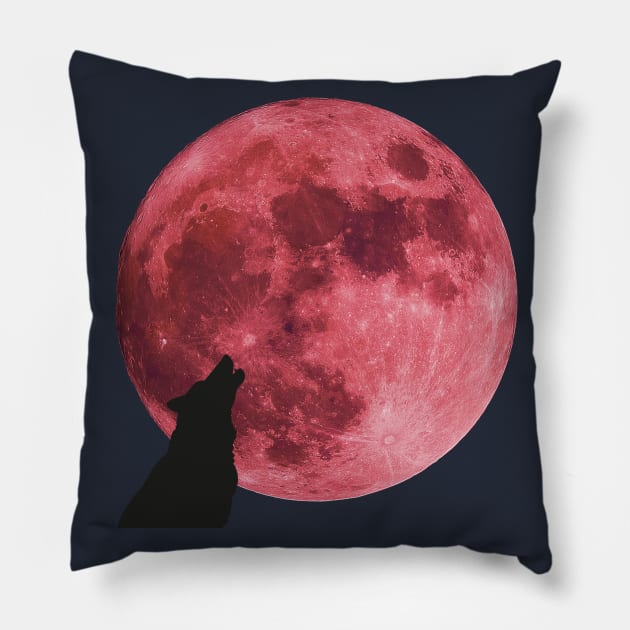 super pink moon wolf Pillow by tita