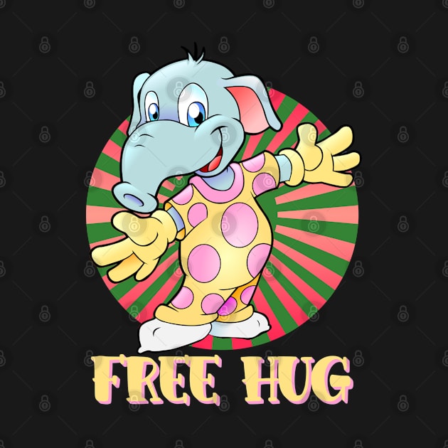 Free Hug Baby Elephant In Yellow Pajamas Pink Polka Dots by CharJens