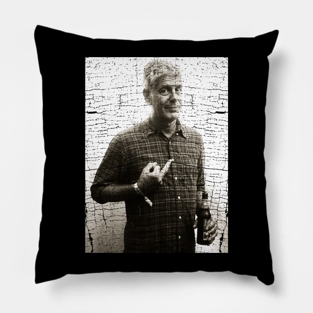 vintage anthony bourdain Legendary Chef Pillow by gulymaiden