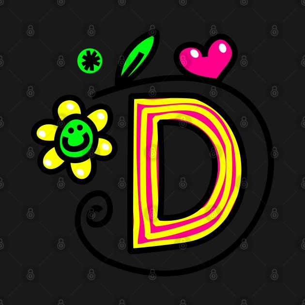 Letter D abc monogram hand drawn colorful alphabet by funwithletters