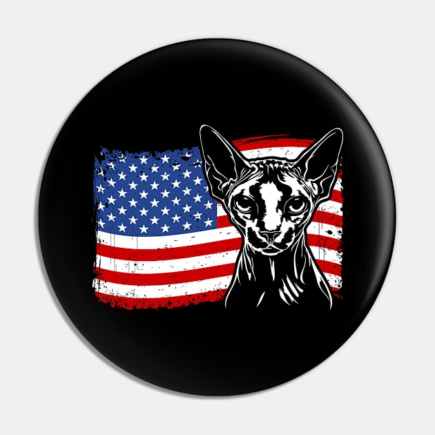 Proud Sphynx American Flag patriotic cat Pin by wilsigns