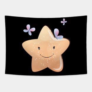 Cute kawaii star with butterflies Tapestry