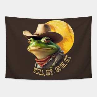 Funny vintage animal cowboy hat frog western go on git Tapestry