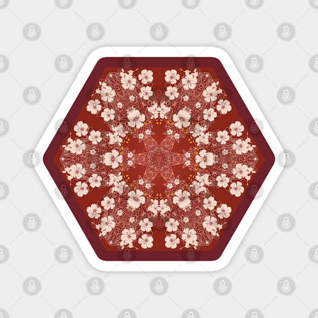 Aloha Hibiscus Kaleidoscope Pattern on Red Magnet by machare