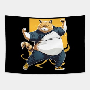 Chubby Fighter: Feline Mastery of Kung Fu Tapestry