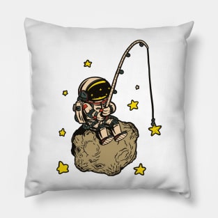 Astronaut on asteroid fishing in Space amoung the Stars Pillow