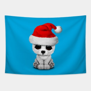 Baby Polar Bear Wearing a Santa Hat Tapestry