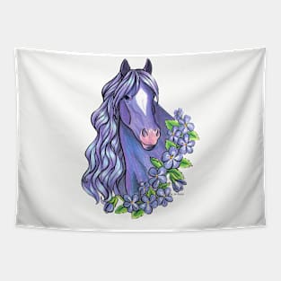 Amethyst Horse with Violet Flowers Tapestry