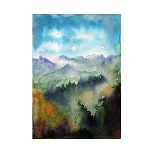 Watercolor landscape sky clouds by Olga Berlet