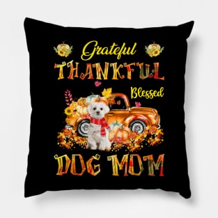 White Maltese Pumpkin Thankful Grateful Blessed Dog Mom Pillow