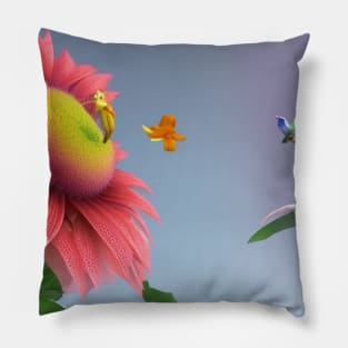 A.I. Generated Alien SunFlower with Bird (like) animal Pillow