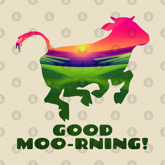 Good Moo-rning! Pop Art Sunrise Leaping Calf by Chance Two Designs