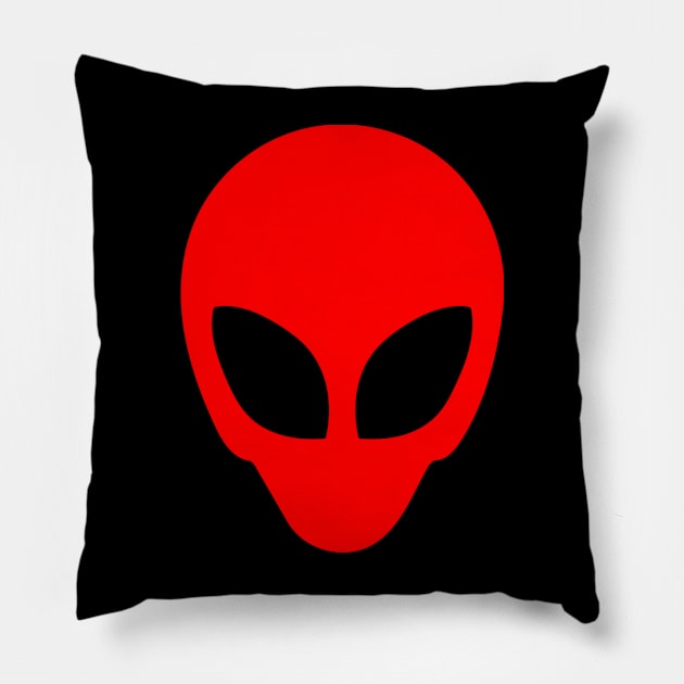 We Are Not Alone - Red Alien Pillow by CanaryKeet