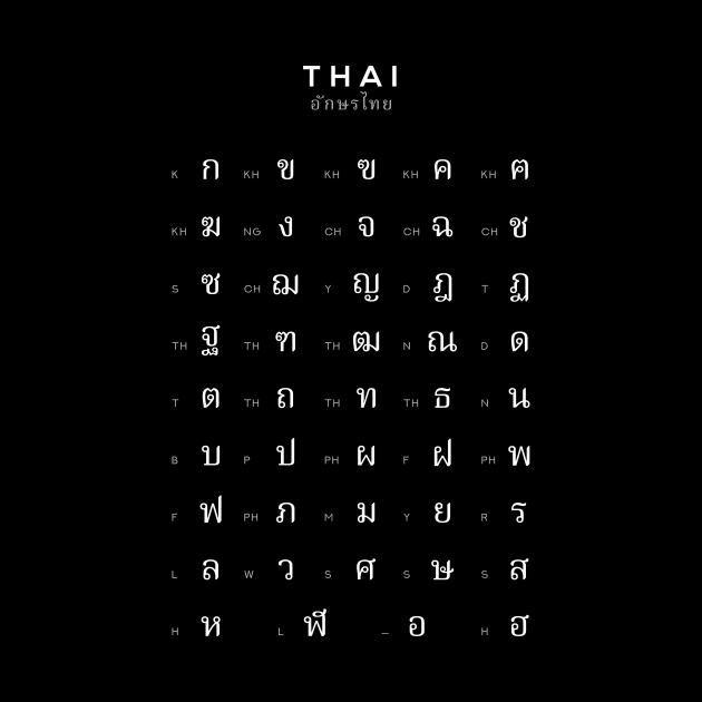 Thai Alphabet Chart, Thailand Language Learning, Black by typelab