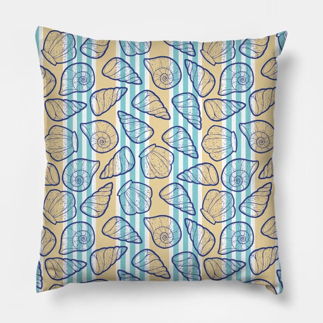 Beautiful Line Art Seashells Seamless Surface Pattern Design Pillow by zarya_kiqo