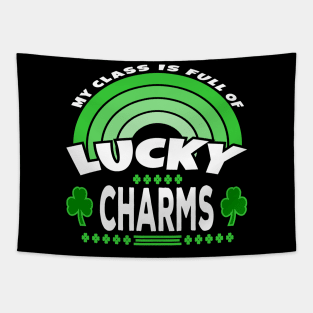 My Class Is Full Of Lucky Charms Text White Green Tapestry