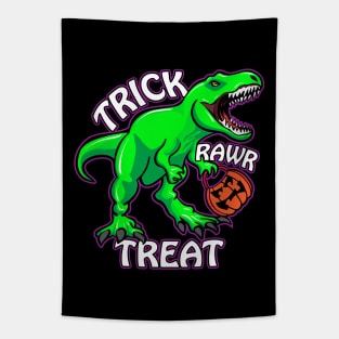 Trick Rawr Treat T Rex Dinosaur with Pumpkin Funny Halloween Cartoon Tapestry