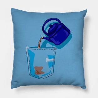 Tea in my Pocket - Denim Pocket with Teapot Design Pillow