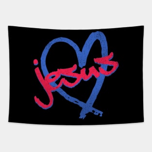 I Love Jesus Vintage 80's & 90's Red and Blue Tapestry