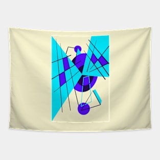 80s Retro Geometric Shapes Blue and Yellow Tapestry