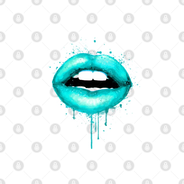 Turquoise Lips Love Kiss Print Makeup Sexy Girl by LotusGifts