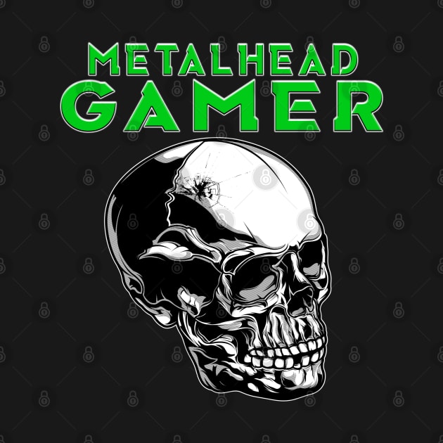 Metalhead Gamer Full Skull Green by Shawnsonart